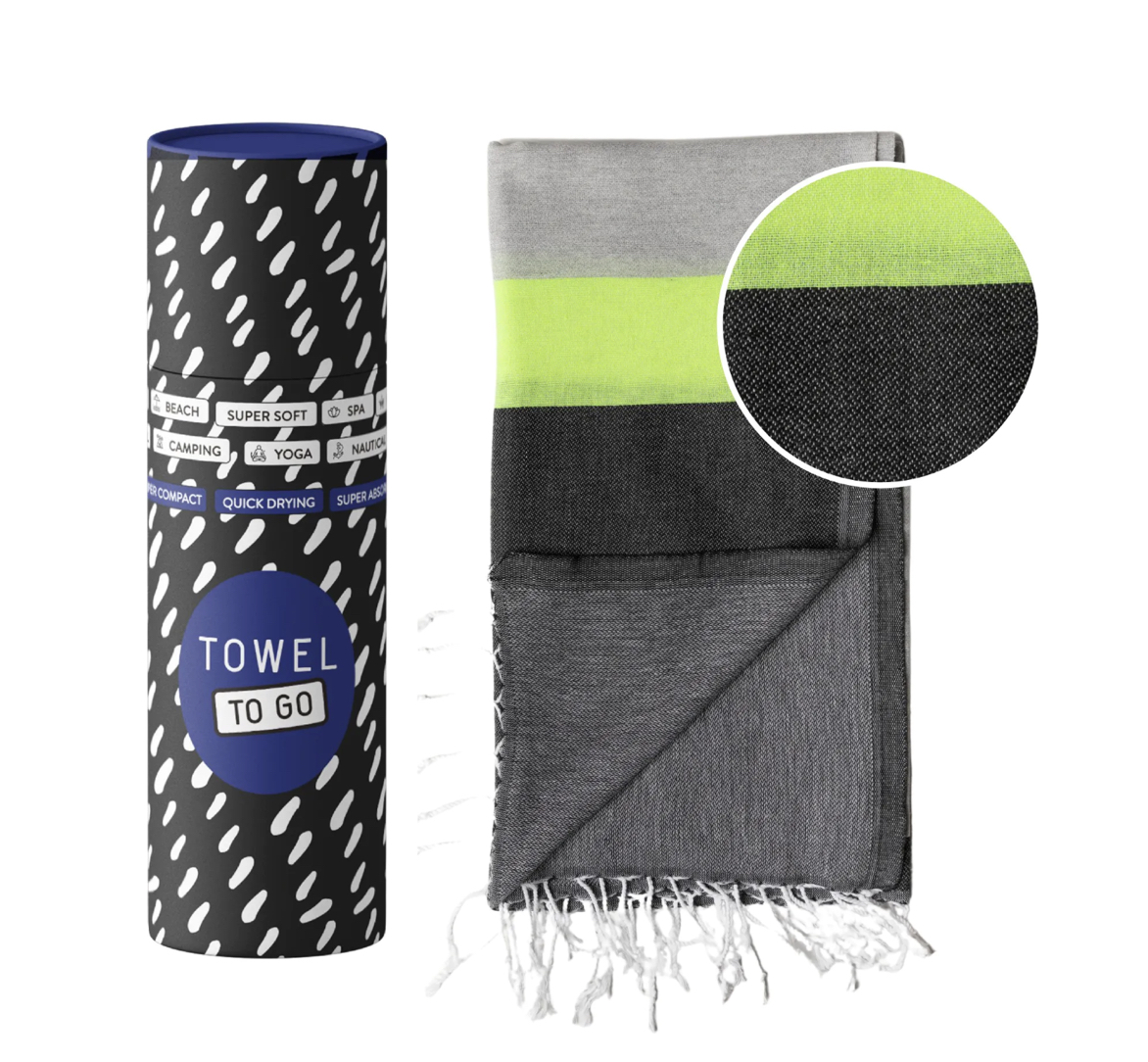 Neon_Tuch_Grau_Towel_To_Go2 Towel To Go NEON BEACH TOWEL BLACK/GREY/GREEN, Strandtuch in Geschenkbox
