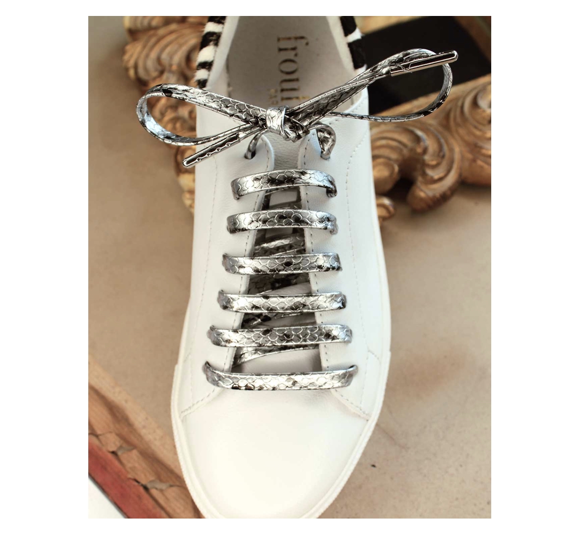Lacets_Lezard_Argent_Python_Schnursenkel_silber_Froufrouz froufrouz PYTHON SHOELACES SILVER, Python-Schnürsenkel, Paar