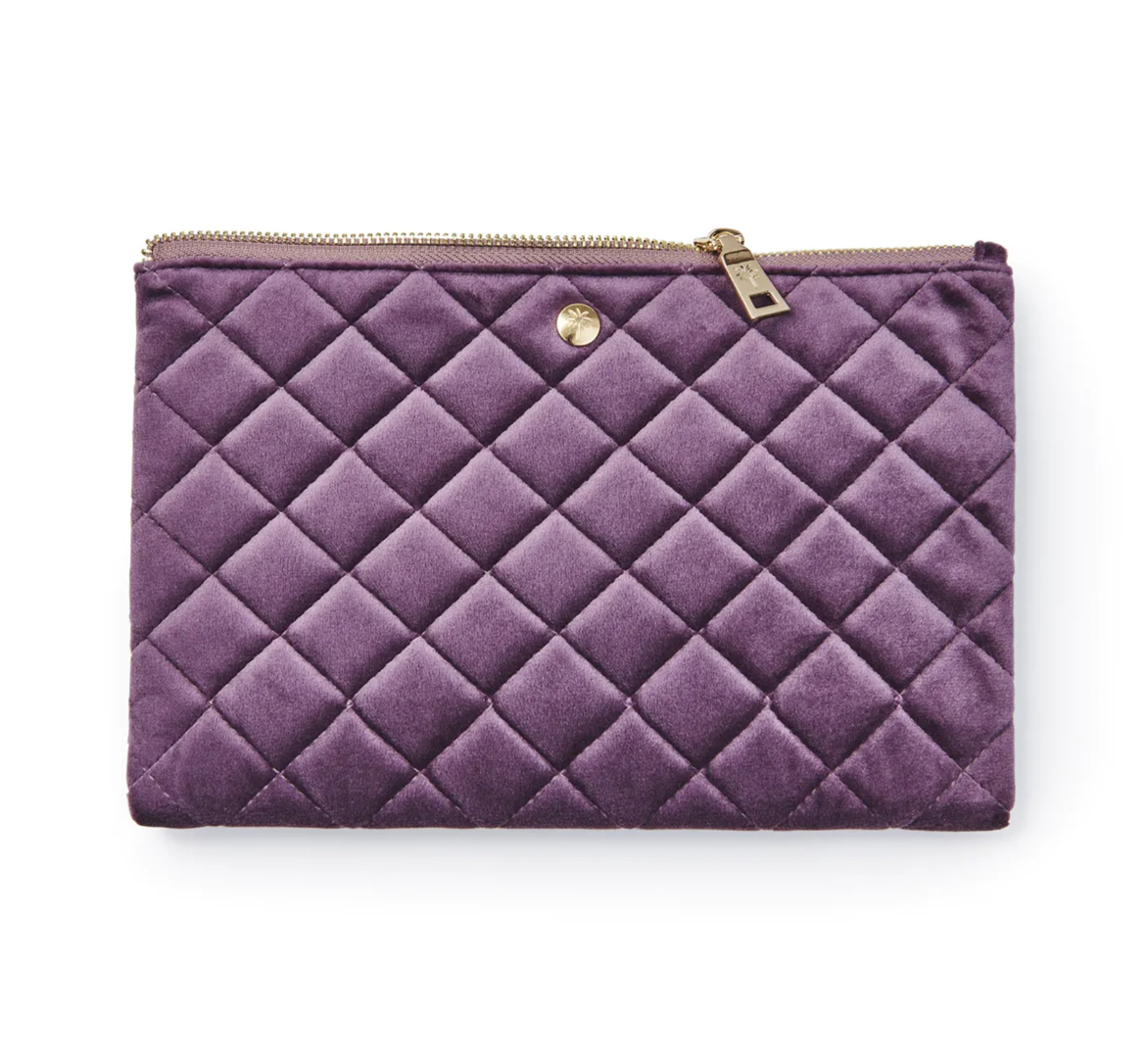 Clutch_Quilted_Velvet_Purple_Fan_Palm Fan Palm QUILTED VELVET CLUTCH PURPLE Samt-Beutel