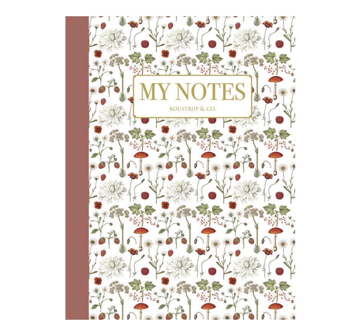 Koustrup & Co RED FLORAL PATTERN NOTEBOOK Notizbuch