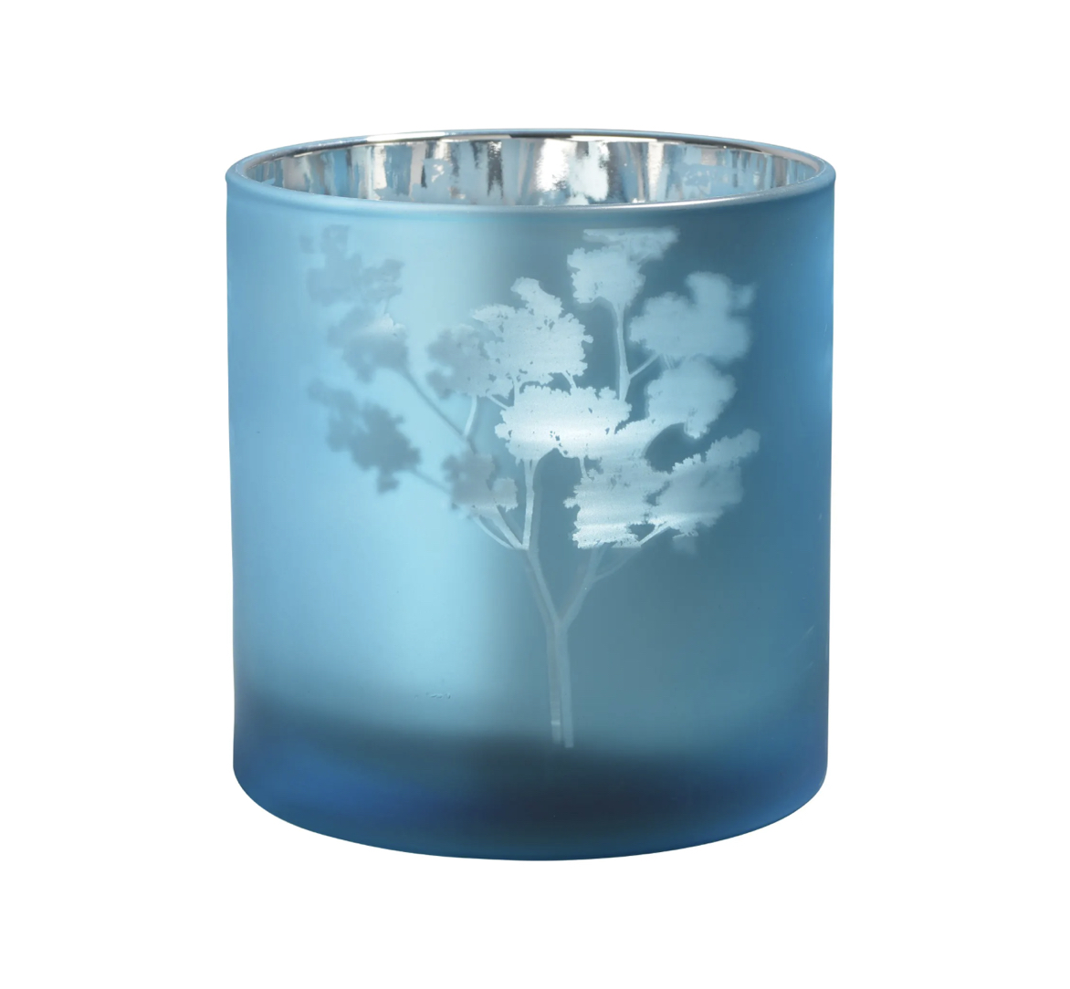 AWHIA_Blossom_M_blue_silver_Sompex Sompex AWHIA M BLOSSOM GLASS LANTERN / VASE Blüte Glas-Windlicht / Vase Ø15 x 15 cm blau/silber