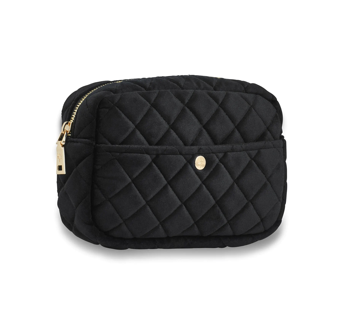 Kulturbeutel_M_Quilted_Velvet_Black_Fan_Palm Fan Palm QUILTED VELVET BEAUTY BAG MEDIUM BLACK Samt-Kulturbeutel