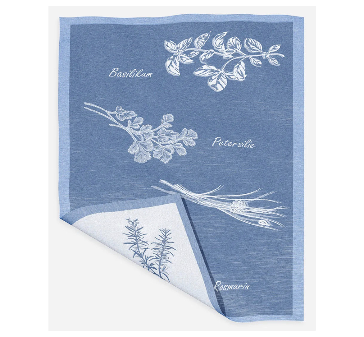 kuechenkraeuter_geschirrtuch_mittelblau_eugen_-belh-r eugen ubelhör KÜCHENKRÄUTER KITCHEN TOWEL Leinen-/Baumwoll-Geschirrtuch, mittelblau