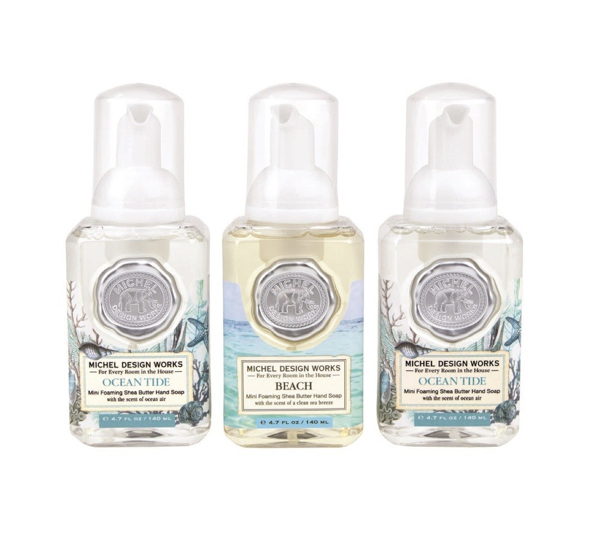 Michel Design Works SEASIDE MINI FOAMING SOAP SET, Mini-Schaumseifen, 3er Set Ocean Tide Beach