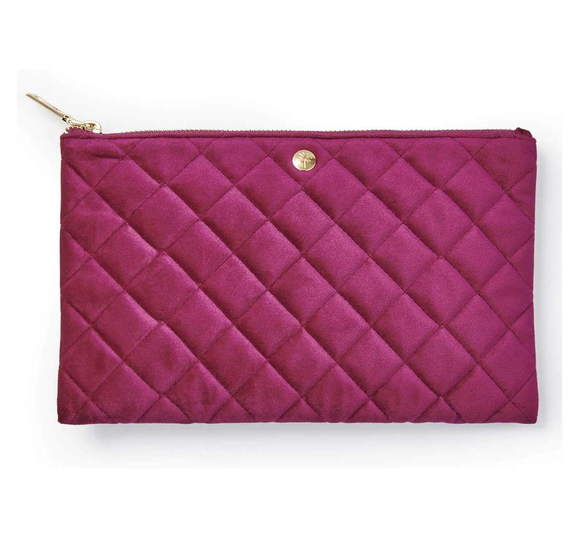 Clutch_Quilted_Velvet_Berry_Fan_Palm Fan Palm QUILTED VELVET CLUTCH BERRY Samt-Beutel