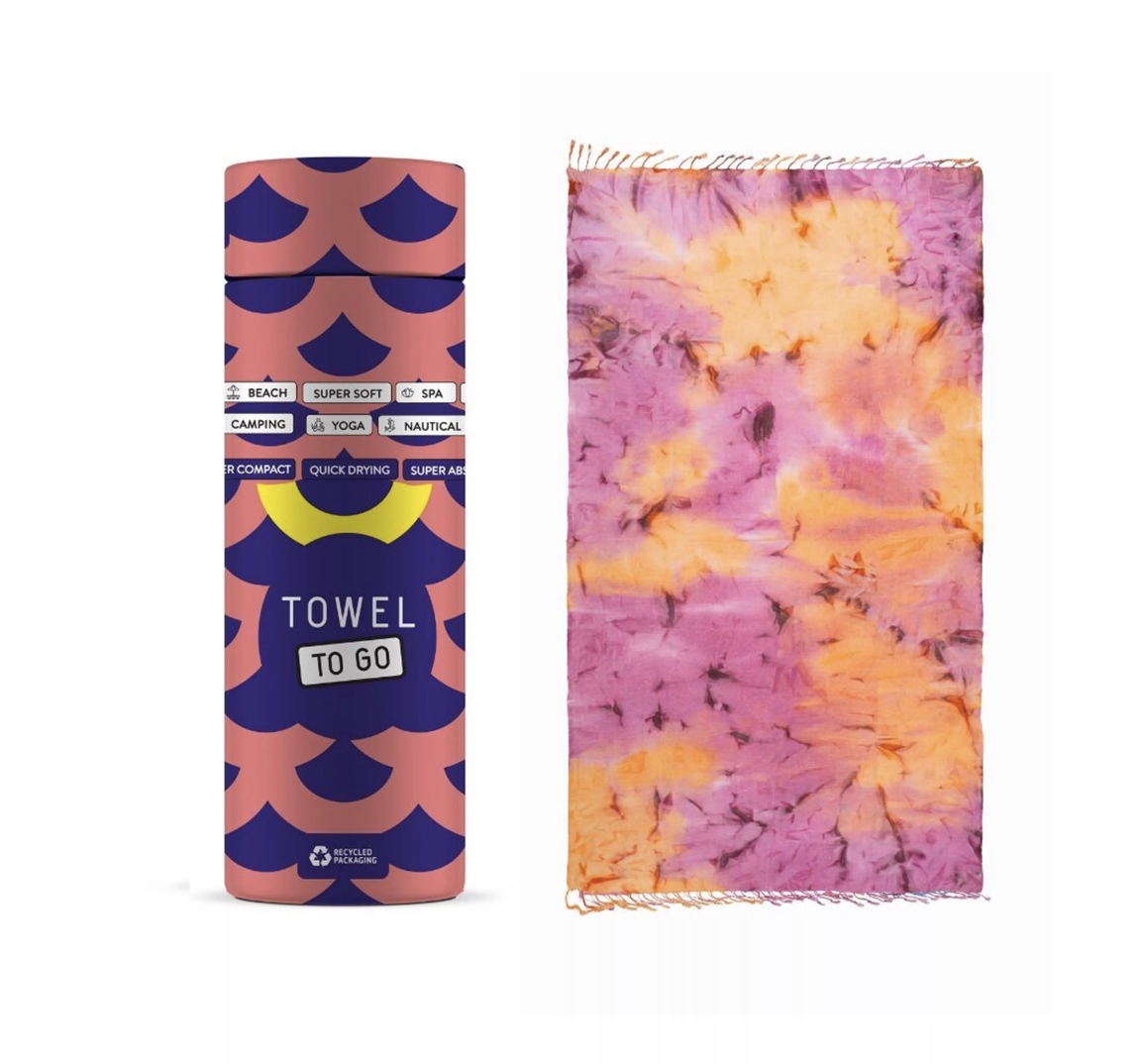 Splash_Tie_Dye_Tuch_Purple_Orange_Towel_To_Go Towel To Go SPLASH TIE DYE BEACH TOWEL Strandtuch Geschenkbox lia orange