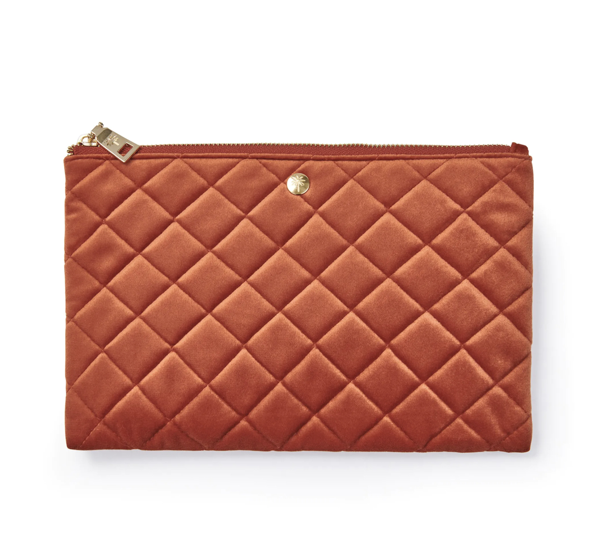 Clutch_Quilted_Velvet_Apricot_Fan_Palm Fan Palm QUILTED VELVET CLUTCH APRICOT Samt-Beutel