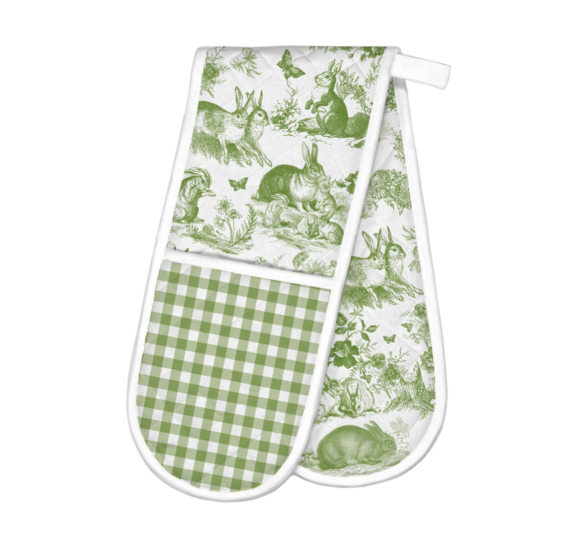 ADOM338_Bunny_Toile_Double_Oven_Gloves_MDW Michel Design Works BUNNY TOILE DOUBLE OVEN GLOVE Doppel-Ofenhandschuhe