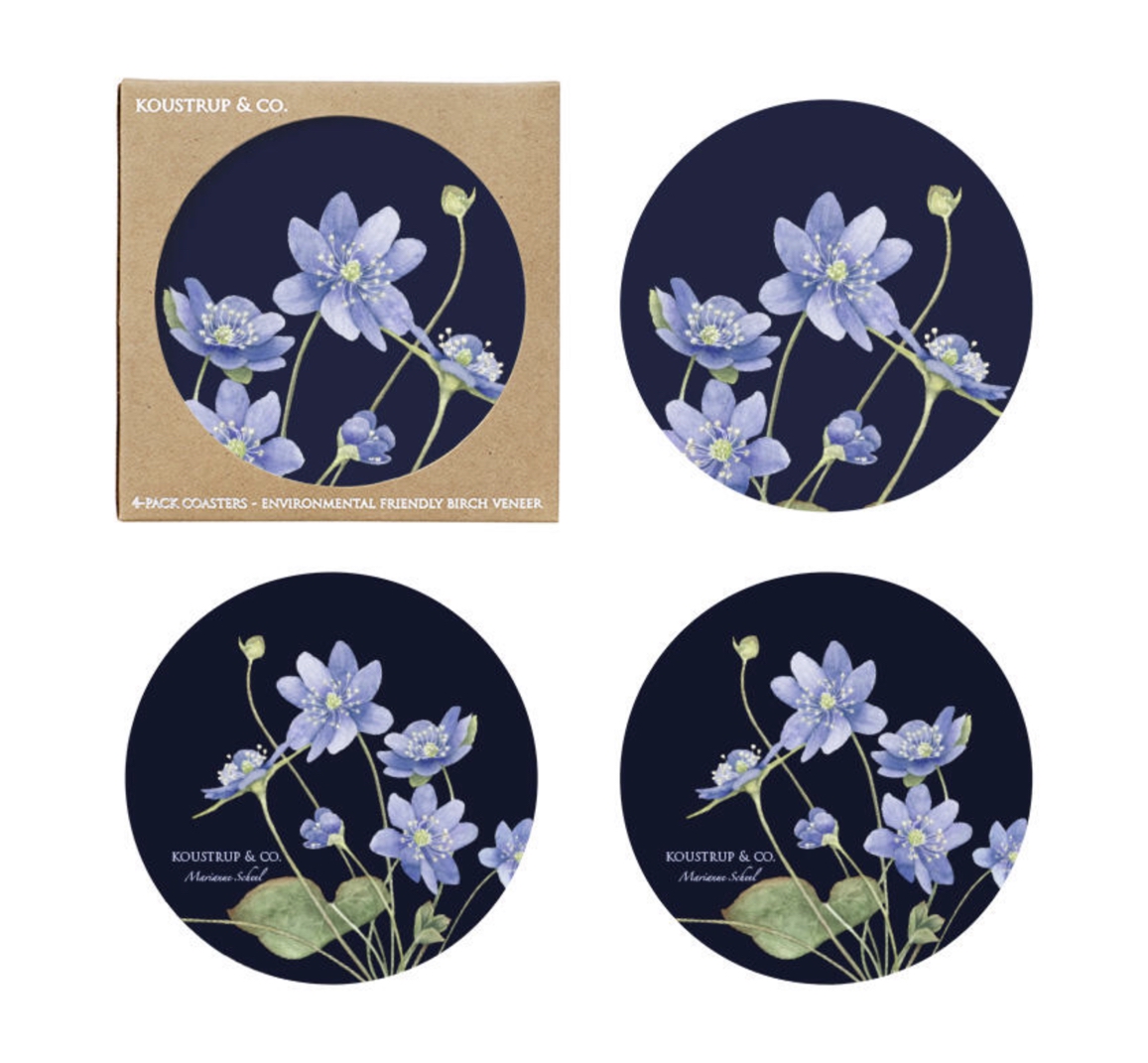 Blue_Anemone_Coasters_KoustrupCo Koustrup & Co BLUE ANEMONE COASTERS Untersetzer, rund Ø 9 cm, 4er Set