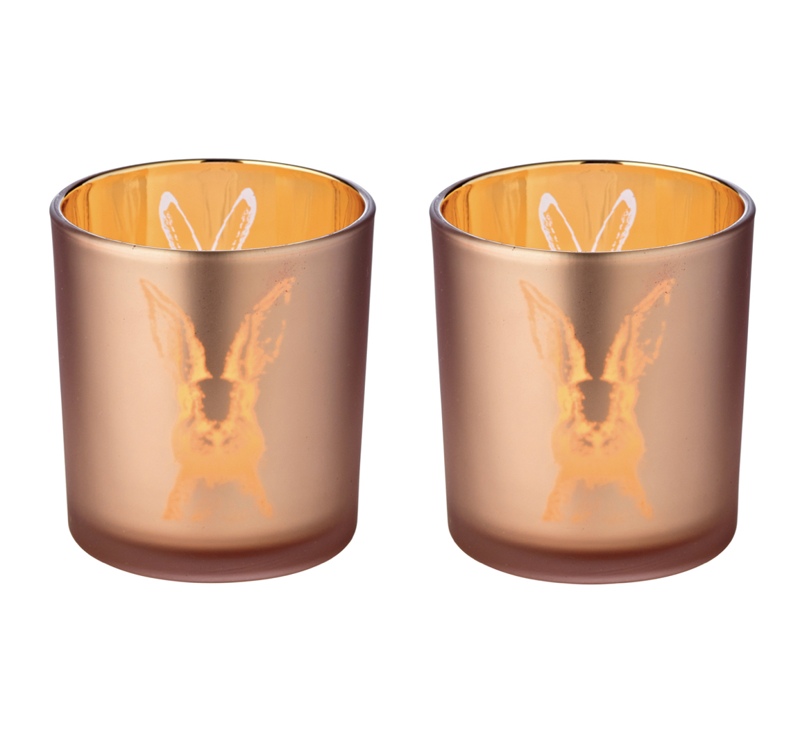 Bunny_Hase_rosegold_gold_Teelichtglas_2er-Set_Edzard Edzard BUNNY GLASS LANTERNS, Hase Teelichtgläser, 2er Set, rosé gold