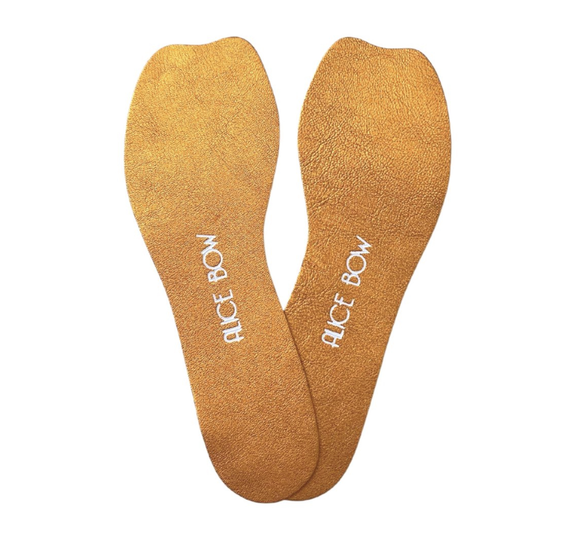 Alice Bow INSOLES for HIGH HEELS & FLATS Leder-Einlegesohlen (Limited Edition Metallic Grapefruit Hoot)