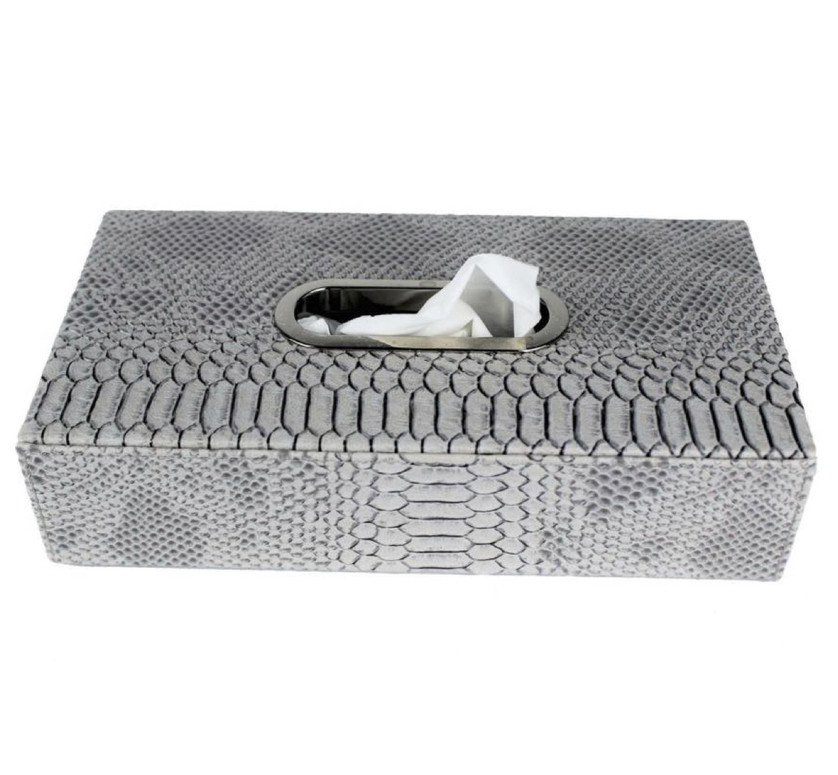 AP_185_912E_Python_Taschentuchbox_grau Signature Home Collection PYTHON TISSUE BOX HOLDER Reptiloptik-Taschentuchbox-Hülle, silbergrau