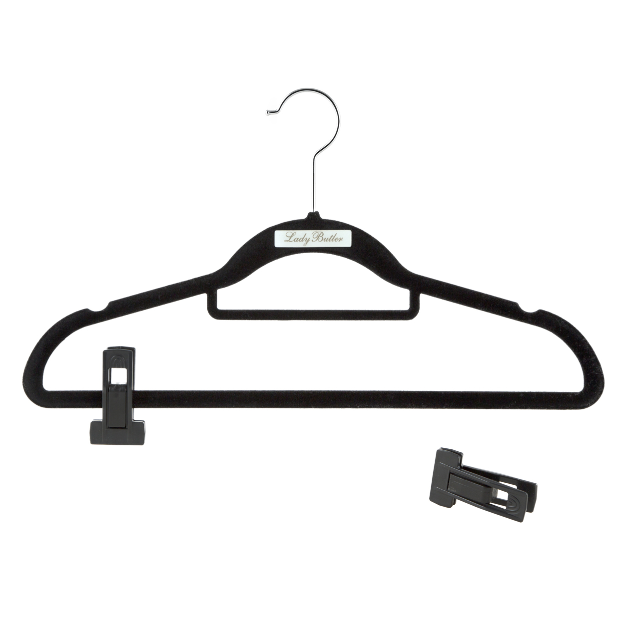 ladybutler_klammern_schwarz Klammern/T-Clips für rutschfeste Kleiderbügel (versch. Farben), 12er Pack