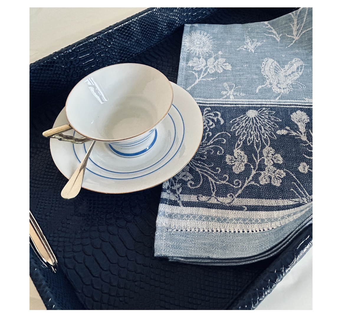 Ju-Lein BUTTERFLY LINEN KITCHEN TOWEL Leinen-Jacquard Geschirrtuch, Dark Blue/Light Blue