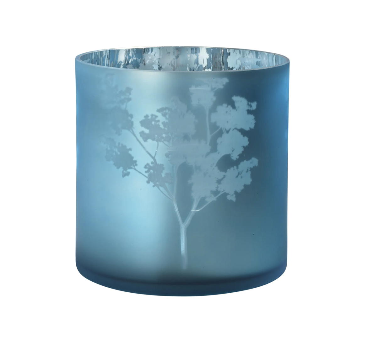 AWHIA_Blossom_L_blue_silver_Sompex Sompex AWHIA L BLOSSOM GLASS LANTERN / VASE Blüte Glas-Windlicht / Vase Ø20 x 20 cm blau/silber