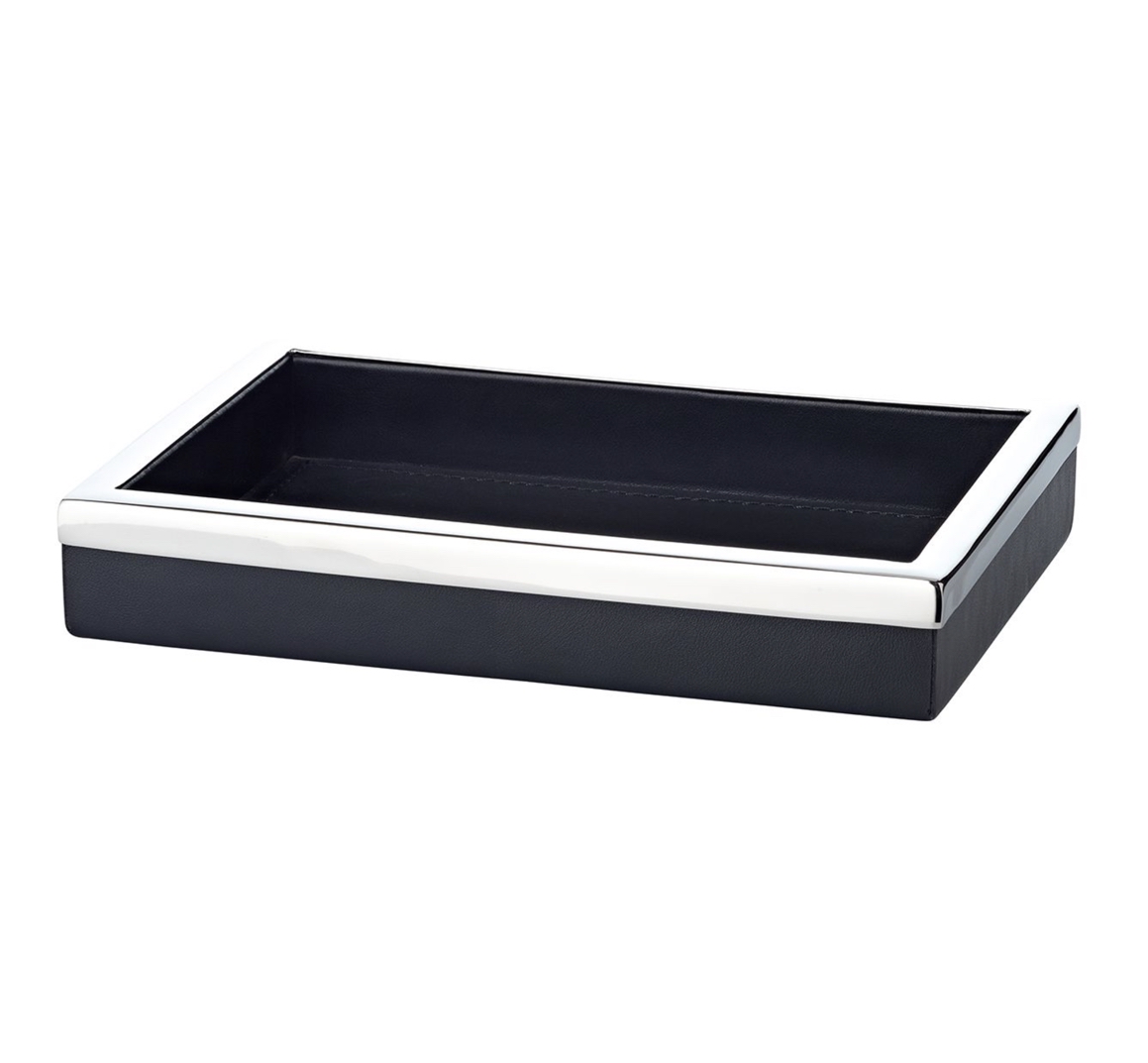 Scott_Tablett_20x14_Edzard Edzard SCOTT TRAY Tablett Taschenleerer stahl mit kunstlederbezug  20 x 14 cm
