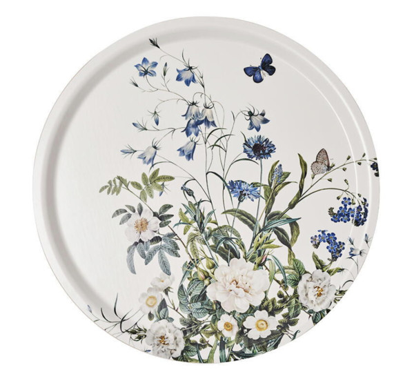 Koustrup Co BLUE FLOWER GARDEN SERVING TRAY Serviertablett, rund diameter 38 cm