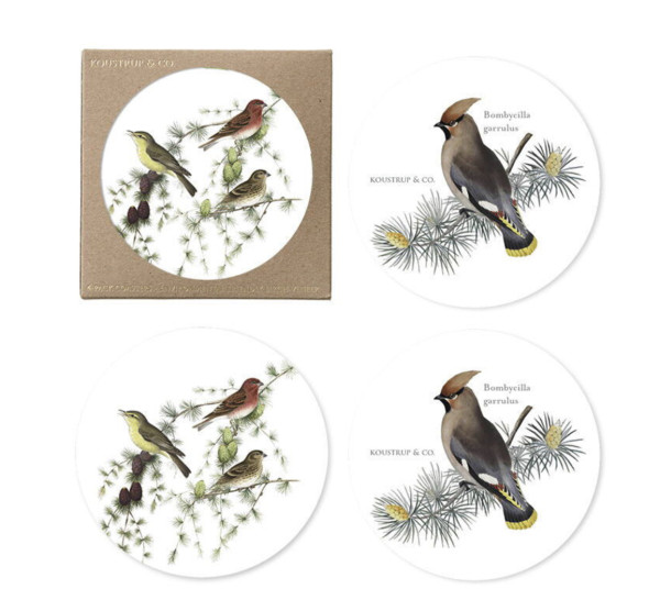 Koustrup & Co BIRDS IN PINES COASTERS Untersetzer, rund Ø 9 cm, 4er Set