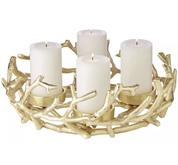 Edzard PORUS ADVENT WREATH Adventskranz rund goldfarben Durchmesser 32 cm Stumpenkerzen