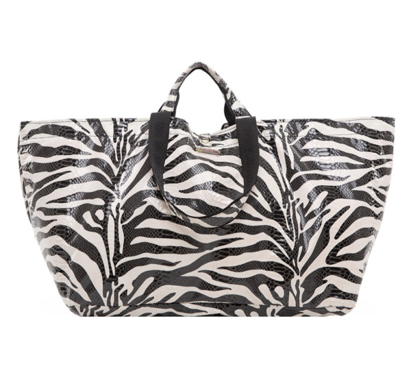 brasibrasi® BIGGER&ZEBRA CLOSE XXL-Tasche, mit Reißverschluss, faltbar (Weiss/Schwarz)